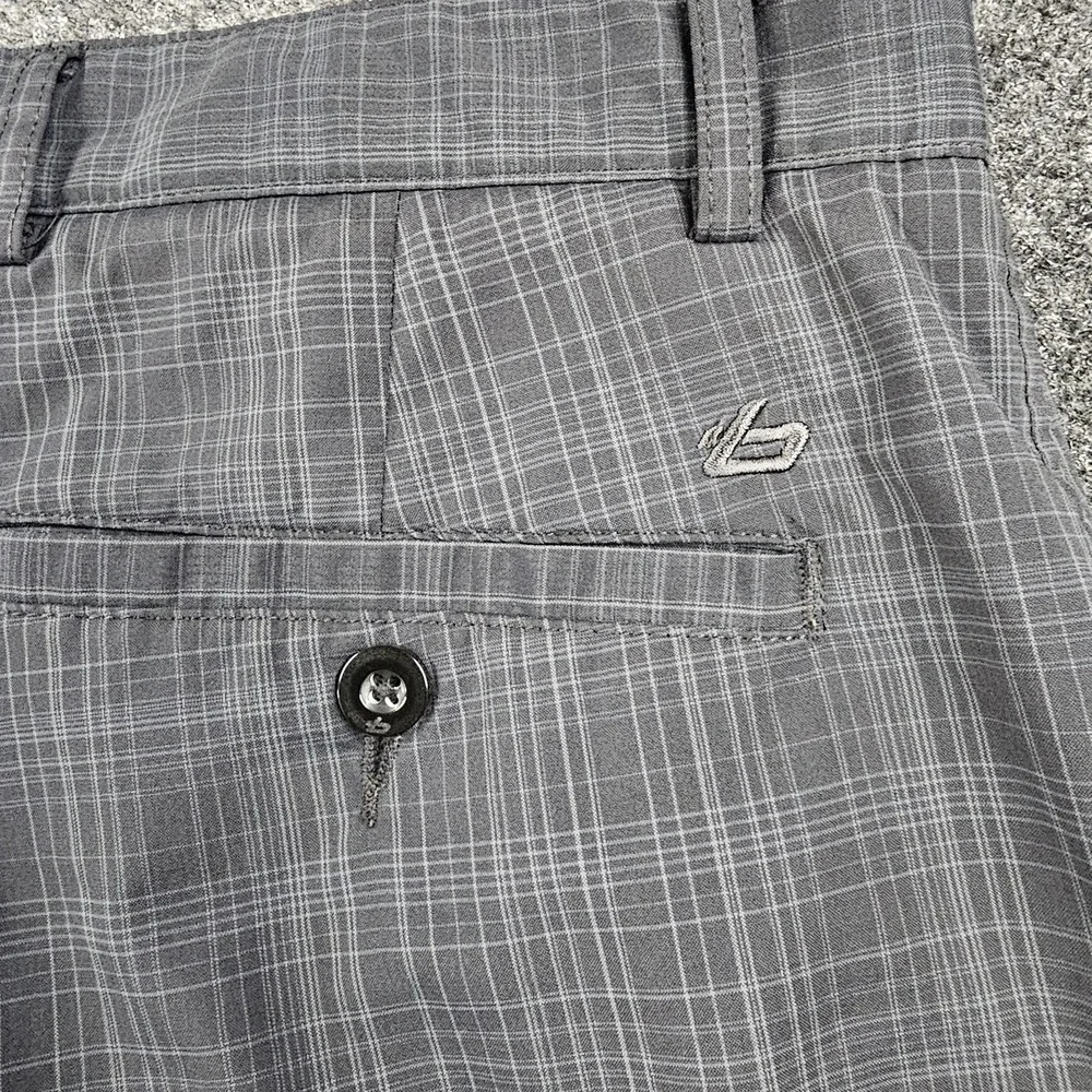 Bolle Golf Tech Shorts Mens 36 Black Gray Plaid Stretch Performance Flat Front